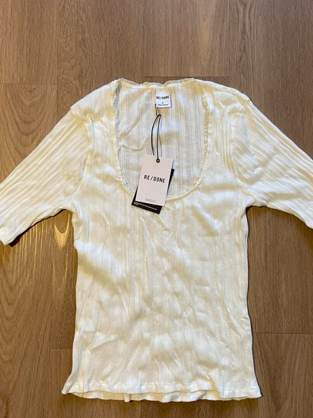 Re/Done Pointelle Scoop Neck Top